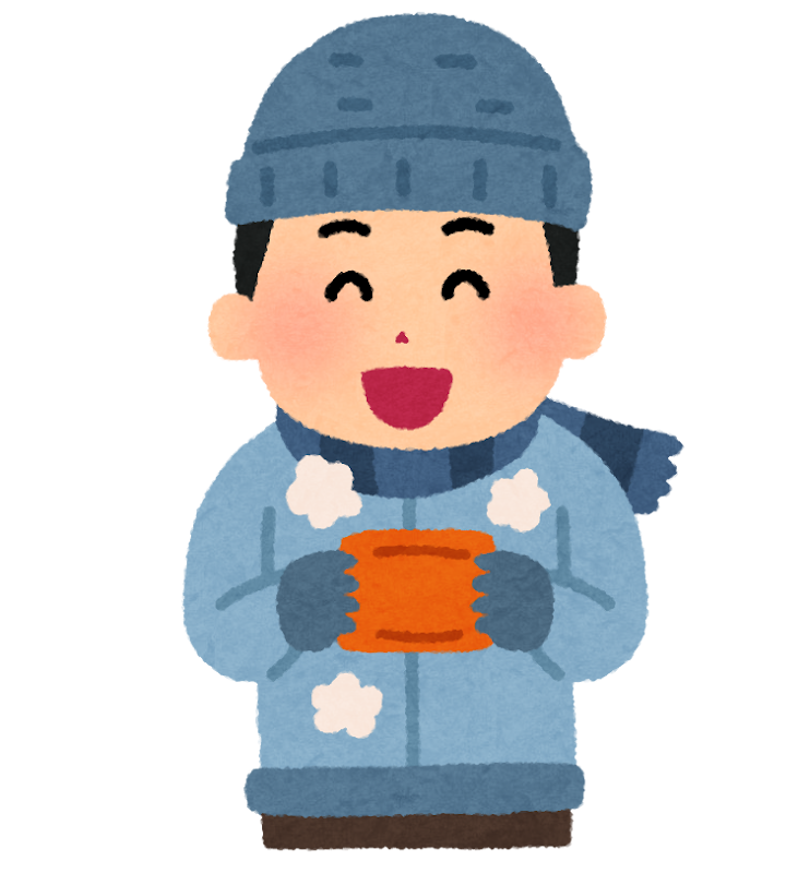 Torapon 使い捨てカイロで温まる男性のイラスト