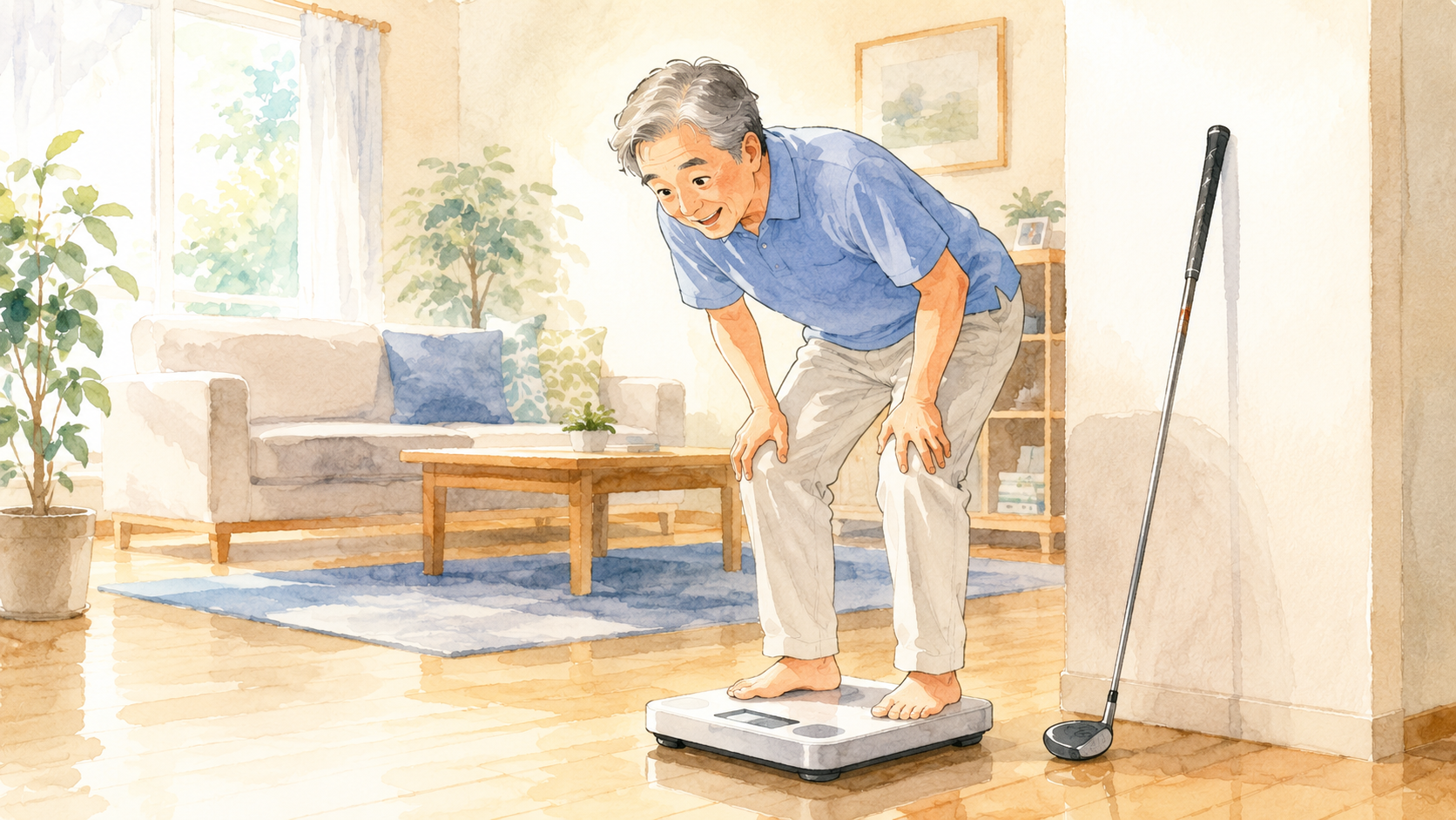 足元を意識して素振りをするゴルファーのイラスト