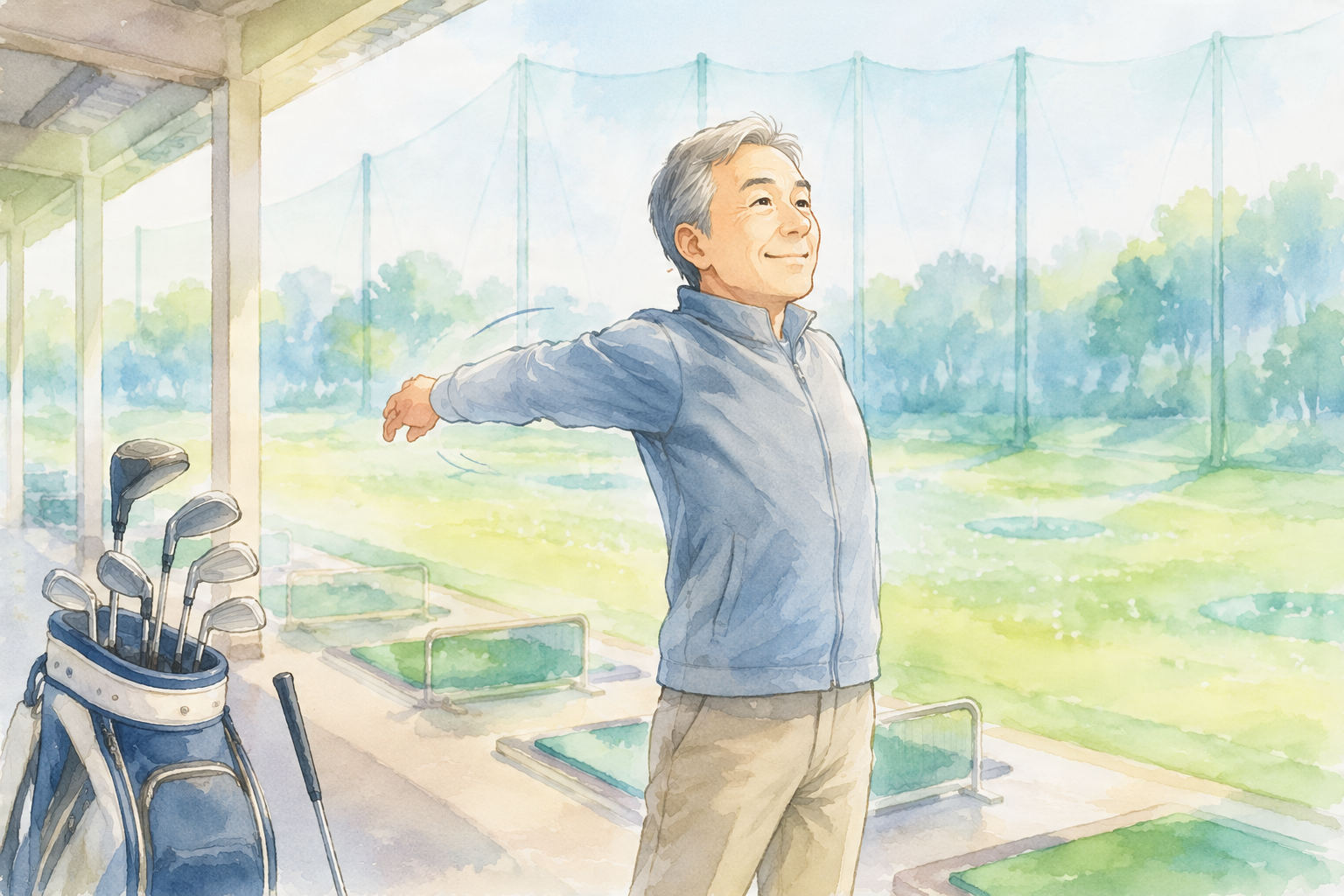速振りの前にウォームアップをするゴルファーのイラスト