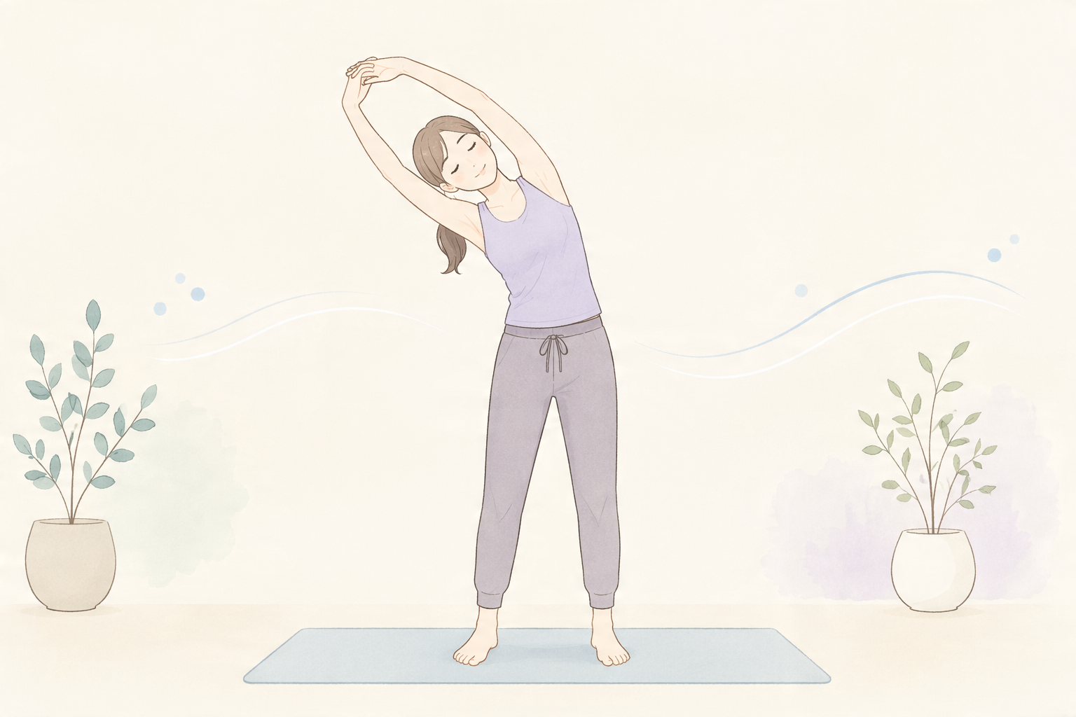 体側をゆっくり伸ばすストレッチのイラスト